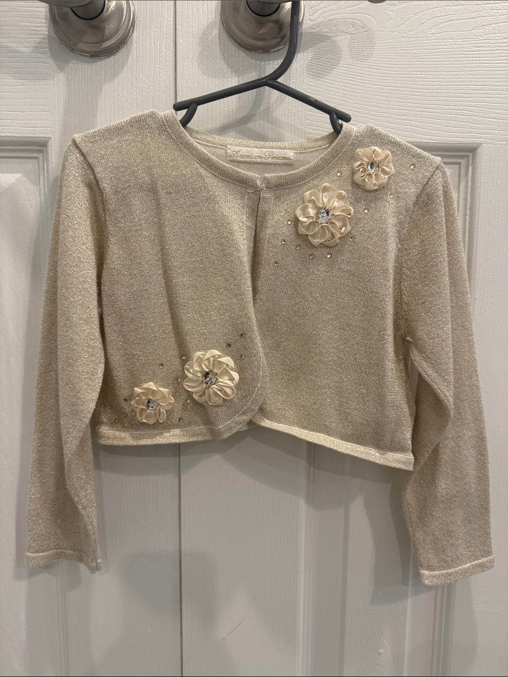 Girls Sparkle Cream Flower Appliqué Bolero Cardigan